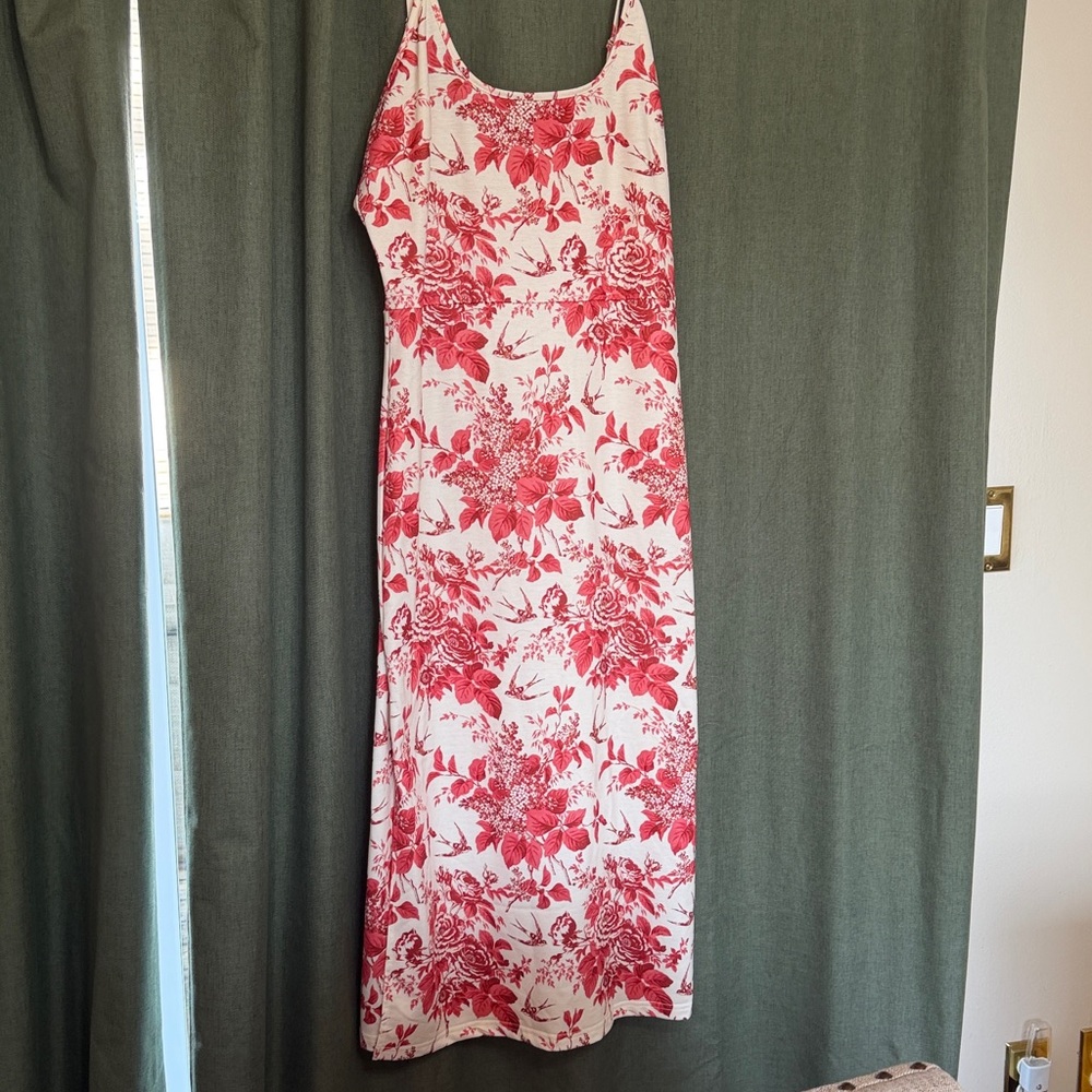 Floral Red and White Midi Dress